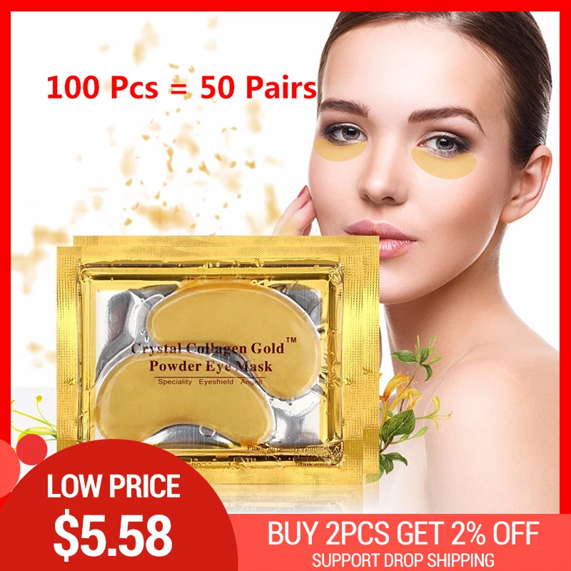 

Hot 100pcs(50packs) Crystal Collagen Gold Powder Eye Mask Crystal Eye Mask Top Quality Anti Aging Eyelid Patch Moisture Crystal