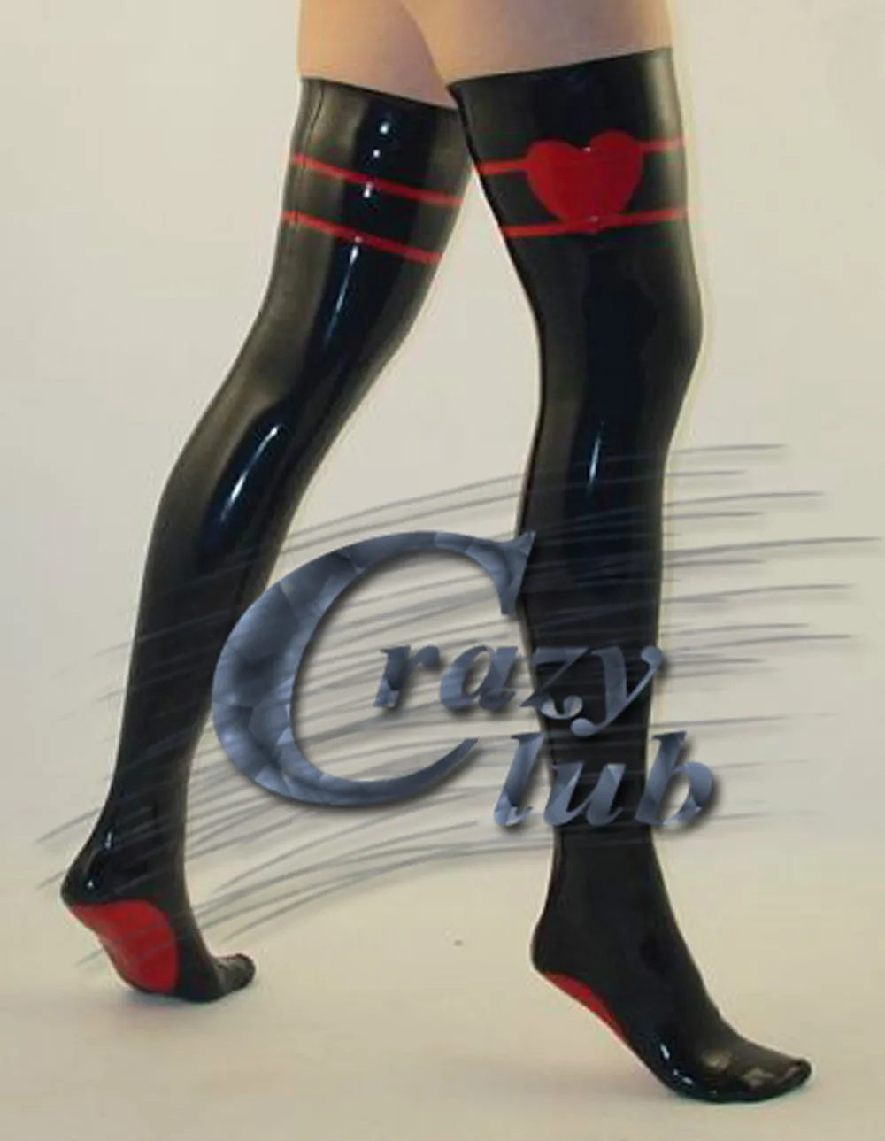 

Crazy club_ pure natural latex handmade black and red heart latex stockings womens sexy latex stocking latex sheet Fast Delivery