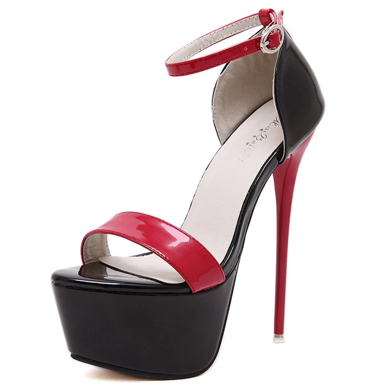 Большие размеры 34-46; босоножки из искусственной кожи на высоком каблуке 16 см; обувь для стриптиза; Летние свадебные вечерние туфли; женские сандалии-гладиаторы на платформе - Цвет: red