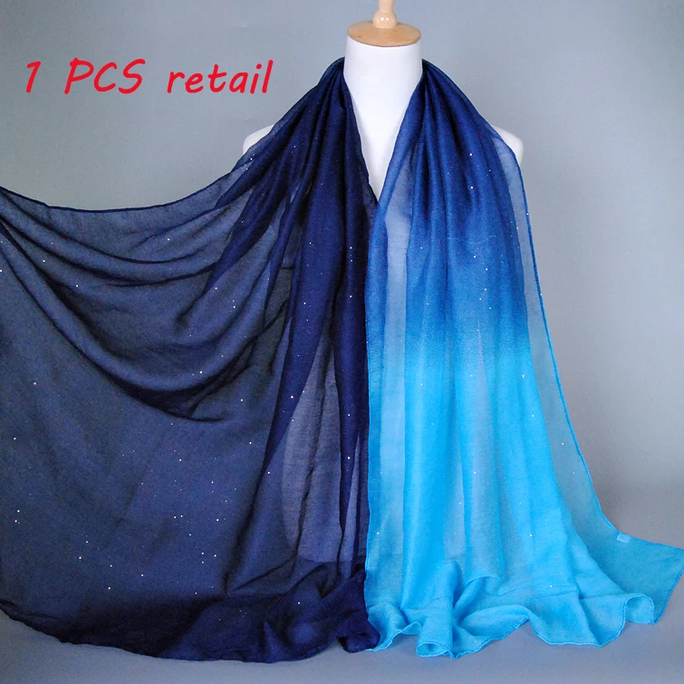 

ONE PCS retail Ombre glitter scarf fashion viscose cotton shade color muslim long winter popular wrapscarves shawls 180*90cm