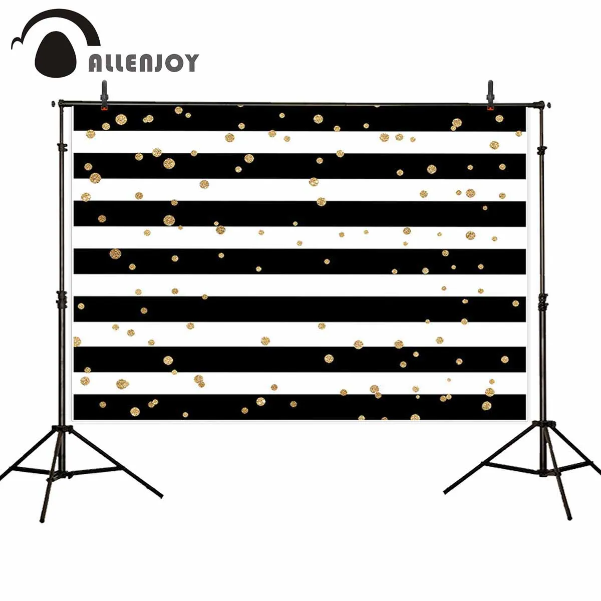 

Allenjoy professional photography background simple black white stripes gold dots birthday party backdrop newborn baby photocall