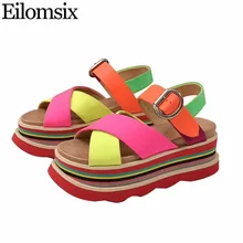 Eilomsix/ г. Босоножки с открытым носком из лайкры на толстой подошве женские летние сандалии-гладиаторы с ремешками на лодыжках разных цветов Женская обувь на платформе
