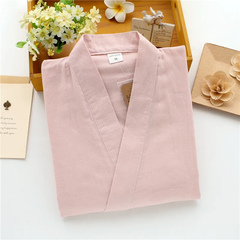 New 100% Cotton Men Japanese Pajamas Sets Simple Kimono Yukata Loose Nightgown Sleepwear Bathrobe Leisure Wear Lover Homewear