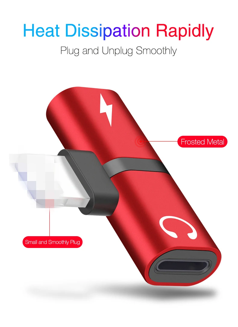 

2 IN 1 Dual Audio Fast Charging Adapter Splitter for IPhone X XR XS Max 7 8 Plus Metal Dual Port for Lighting Cable Converter