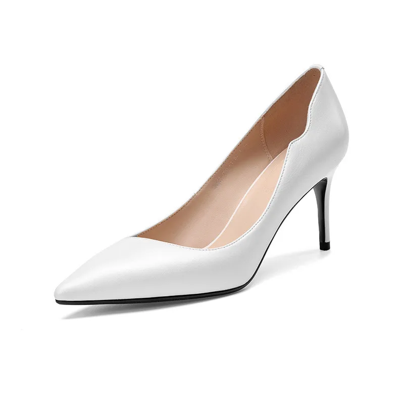 

2019 spring and autumn fashion pointed stiletto high-heeled shoes shallow mouth women's shoes white 0324