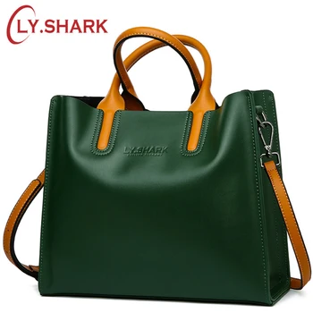 

LY.SHARK Big Messenger Bag Women Shoulder Bag Female Bag Ladies Genuine Leather Bags For Women 2019 Women Handbags Green Black