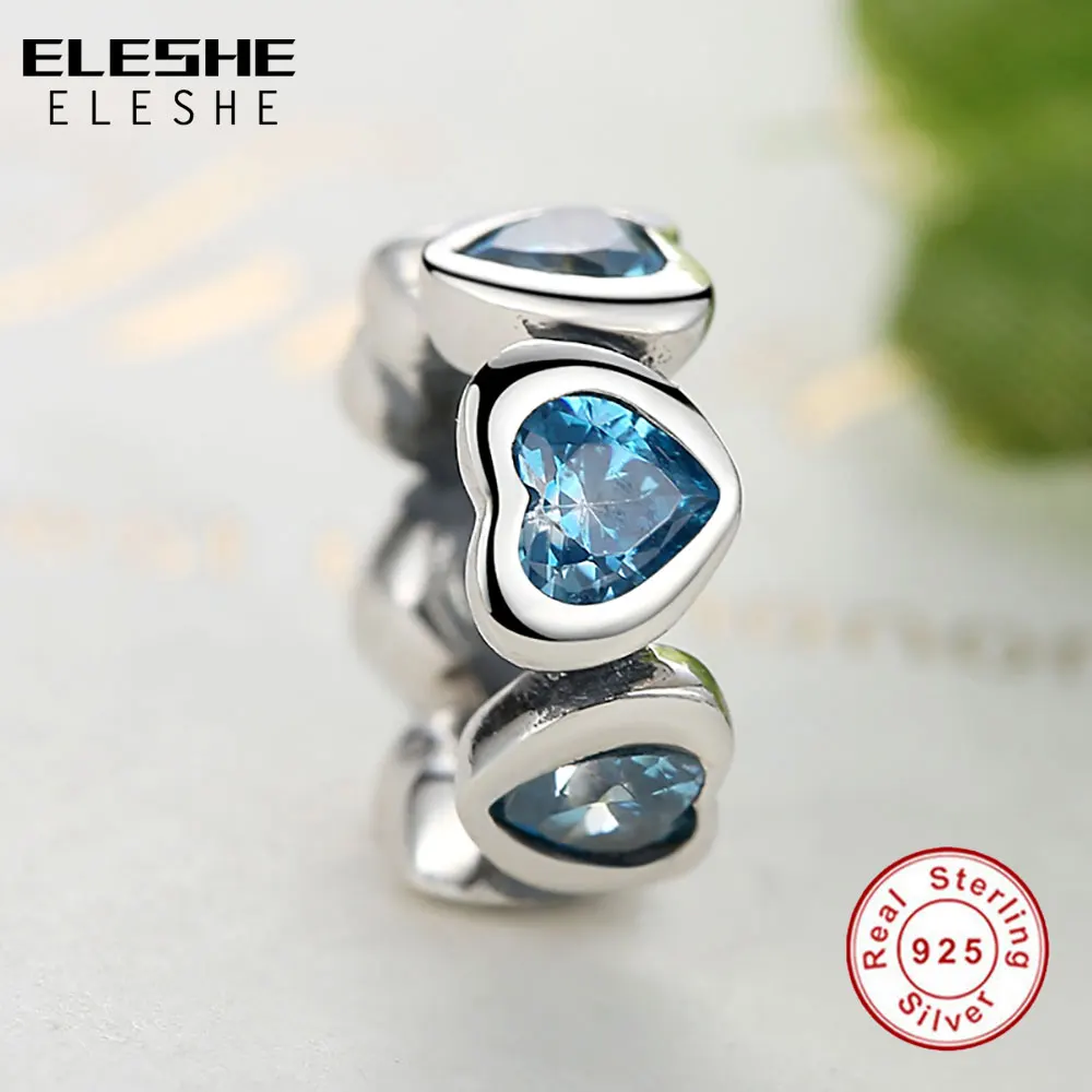 ELESHE Authentic 925 Sterling Silver Sparkling HEARTS SPACER Beads Charm Fit Original ELESHE Bracelet for Women DIY Jewelry