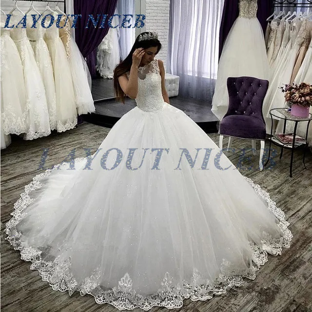 

Vestidos Novias Boda 2019 Plus Size Wedding Dresses Sleeveless Appliques Lace Bridal Gowns Ball Gown Robe De Mariee