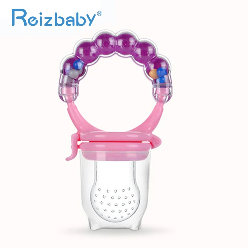 

REIZBABY Baby Food Feeder Pacifier Nipple Silicone Teethers Hand Bell Rattles Fruit Nibbler Baby Toys Bite Bag Toys Baby Feeding