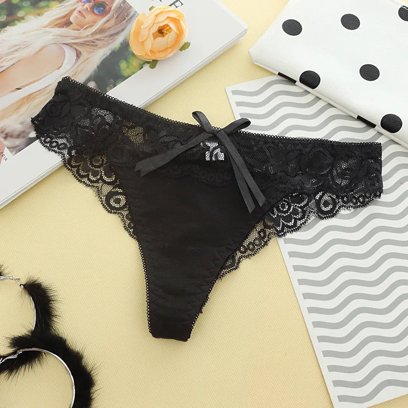 

Hot Sale Solid G-String Lace Panties Sexy Women Underwear Floral Seamless Panties Thongs 7 Colors