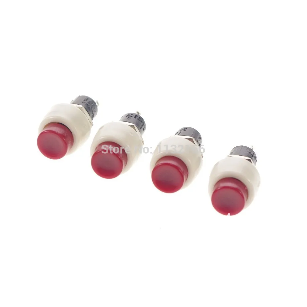Красное отверстие 10 мм 2 Pin SPST OFF-(ON) 2A 125VAC N/O Мгновенный кнопочный переключатель |
