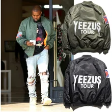 YEEZUS Тур Куртка Бомбардировщика Для Мужчин Женщины 2016 Зимняя Классика мода MA1 Kanye West Сгущает человек Пальто Ввс Hombre Jaqueta