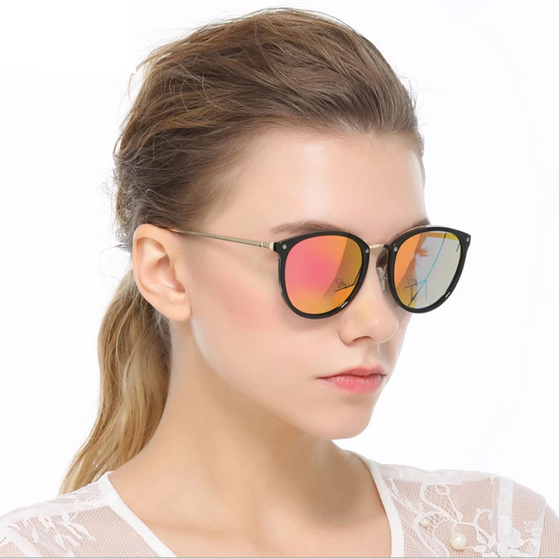 KEITHION Fashionable polarized sunglasses women's round retro sunglasses coated metal frame tinted driving glasses