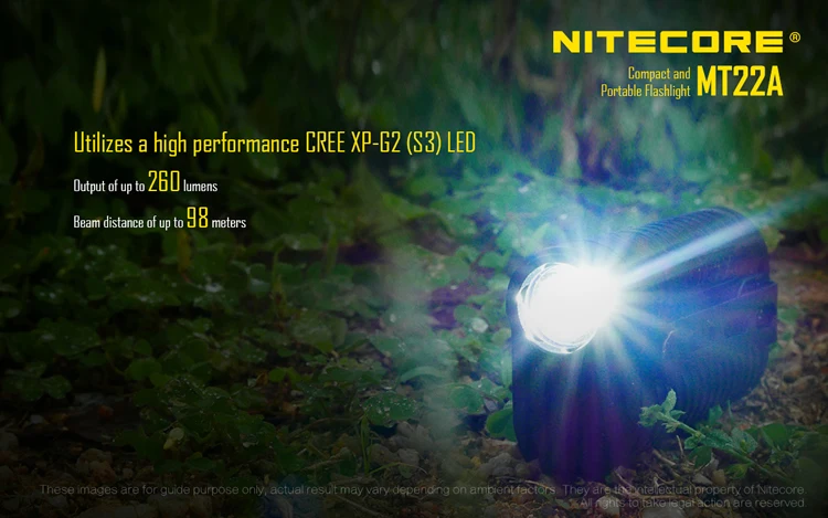 NITECORE MT22A 260 люменов CREE XP-G2 S3 светодиодный светильник, вес ладони, портативный светильник-вспышка, без батареи АА,, 3 цвета