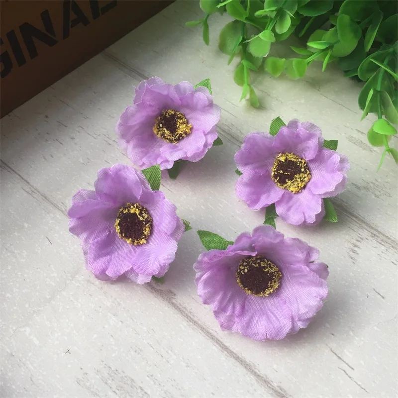 100 шт./лот, 4 см, мини шелковые цветы вишни, Маленькие искусственные цветы розы, Маковый венок, свадебные украшения для скрапбукинга - Цвет: Purple