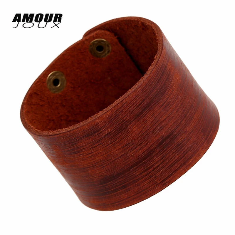 

AMOURJOUX Punk Brown Genuine Leather Vintage Bracelets & Bangles For Women Men Wholesale Price