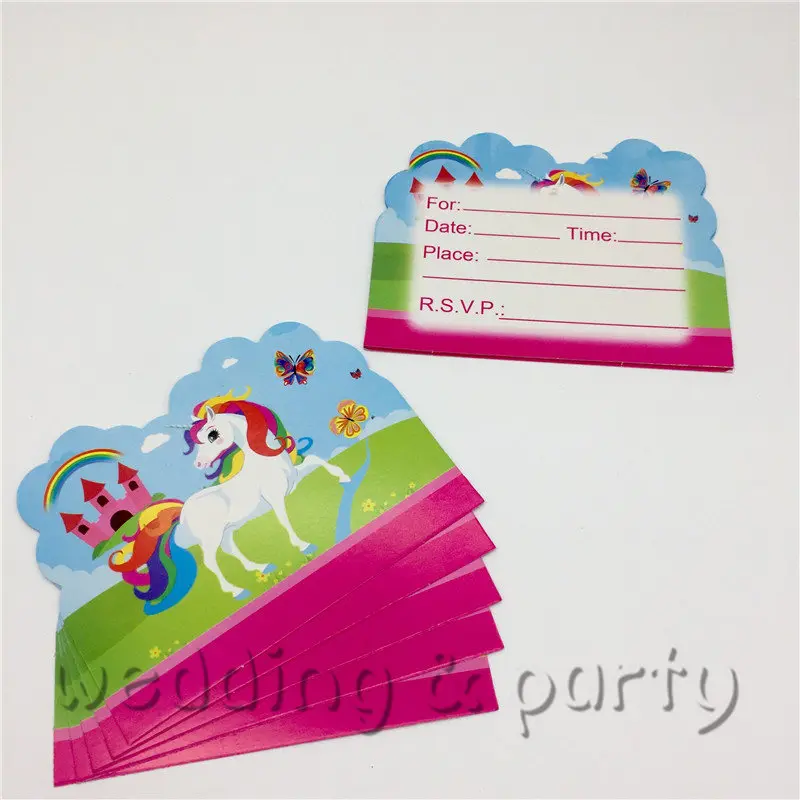 

10PCS/lot Cartoon Unicorn Theme Invitation Card Trolls decorations Baby Happy Birthday wedding event party supplies for kids