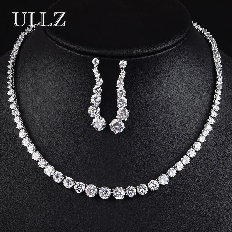 

UILZ Exquisite 2 Color Round Cubic Zirconia Earrings Necklace Jewelry Set For Women Fashion Wedding Evening Party Dress US097