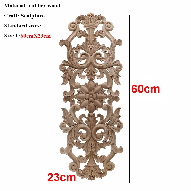 Неокрашенная древесина, дуб, резная волнистая Цветочная наклейка, угловая аппликация для декора мебели для дома, декоративная деревянная резная длинная аппликация - Цвет: 60cmX23cm
