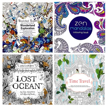 

4 Pcs English Version 24 Pages Time Travel Lost Ocean Coloring Book Mandalas Flower For Adult Relieve Stress Drawing Art Book