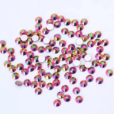 Color AB Glue on Glitter Flatback Glass Crystal Non Hot fix rhinestone For Gymnastics Clothes Shoes 3D Nail Art Decoration