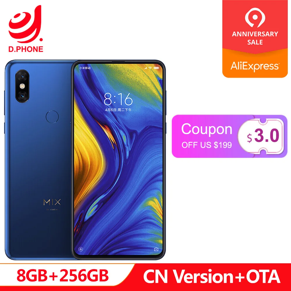 

Global Rom Xiaomi Mi Mix 3 8GB RAM 256GB ROM Snapdragon 845 Octa Core 24+2MP 6.39" Full Screen Qi Wireless Charging Cellphone