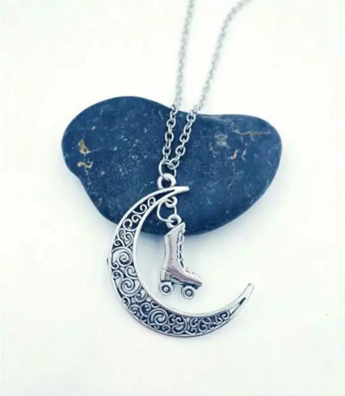 

Roller Skates Chain Necklace Moon Pendant Necklace Jewelry DIY Cowboy boots cowboy hat 60cm Long Necklace birthday gift D 03