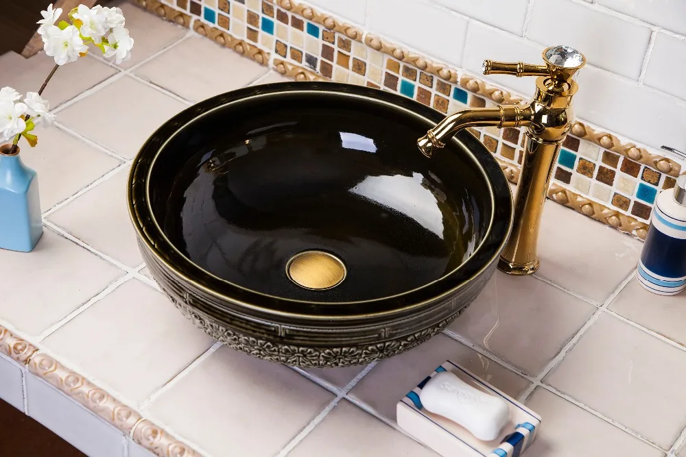 Bathroom ceramic sinks Countertop black antique Ceramic bathroom sink wash basin (8)