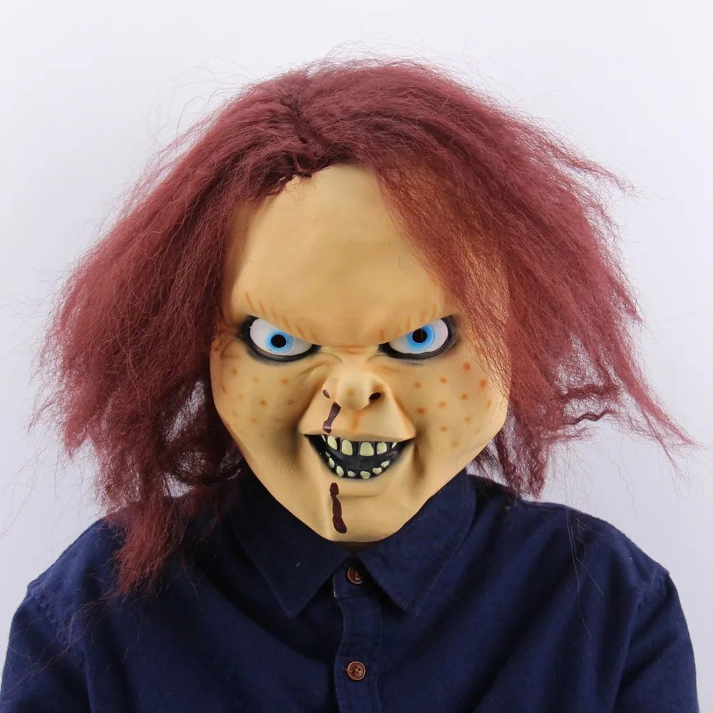 Creepy Scary Halloween Cosplay Costume Mask With Hair For Adults Party