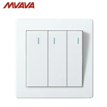 MVAVA Push Button Lamp Wall Switch 16A 250V 3 Gang 2 Way Light Switches Luxury White