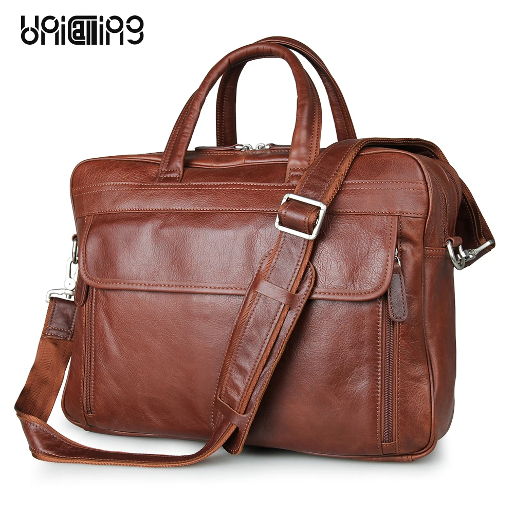 Quality leather laptop bag 15 inch luxury UniCalling leather men business tote shoulder bag fashion double layers space Quality leather laptop bag 15 inch luxury UniCalling leather men business tote shoulder bag fashion double layers space