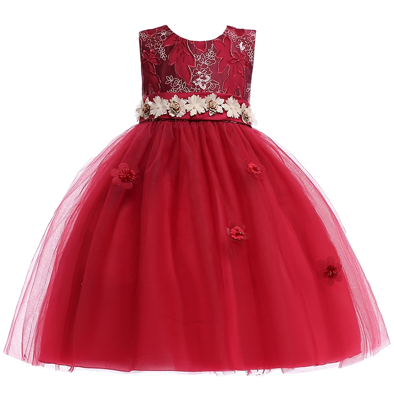 

Embroidery Princess Formal Evening Prom Gown Dress Elegant Appliques Princess Party Dress With Pearl Flower Girl Dresses