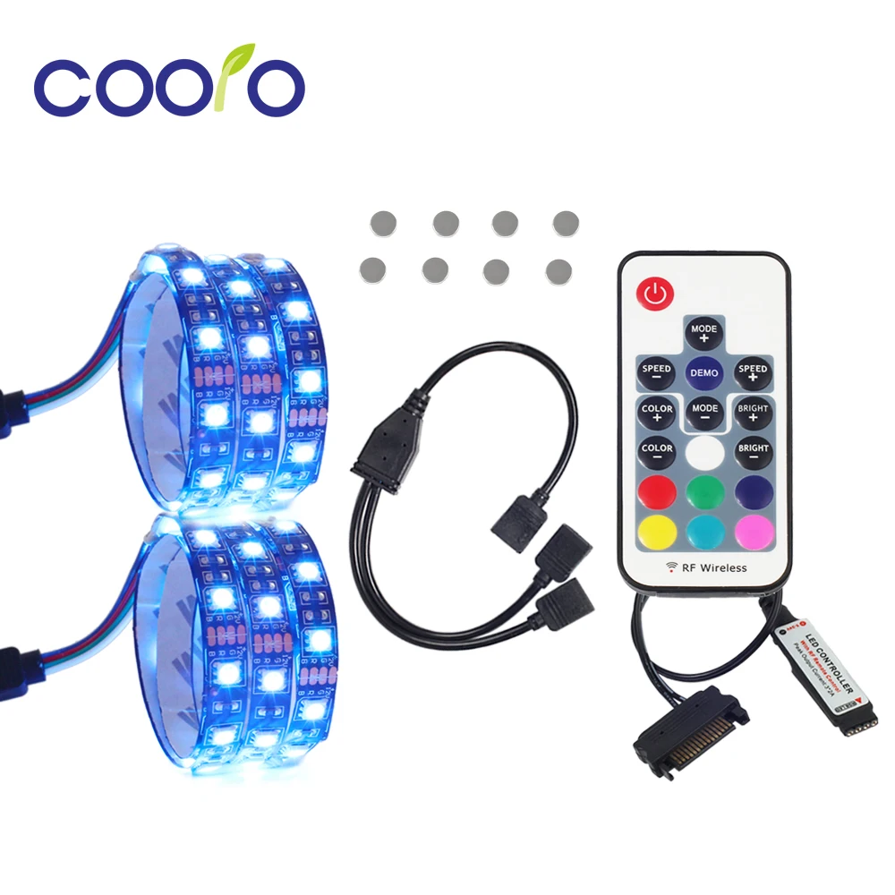 

RGB LED Strip Light PC Computer Case Light 2PCS Set With Remote Control 4Pin Divided Connecter 100cm 200cm