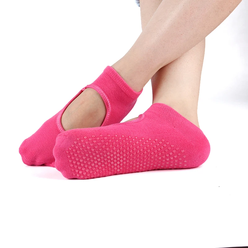 1 пара спортивных носков дышащие хлопковые носки для йоги для балле Топ для занятия танцами Пилатес фитнес спортивная одежда Нескользящая с захватами для пилатеса - Цвет: Dark Pink