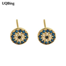 Индивидуальность полный Циркон Круглые однотонные серьги-гвоздики стерлингового серебра 925 талисман синие глаза Золотой цвет модные ювелирные изделия подарок
