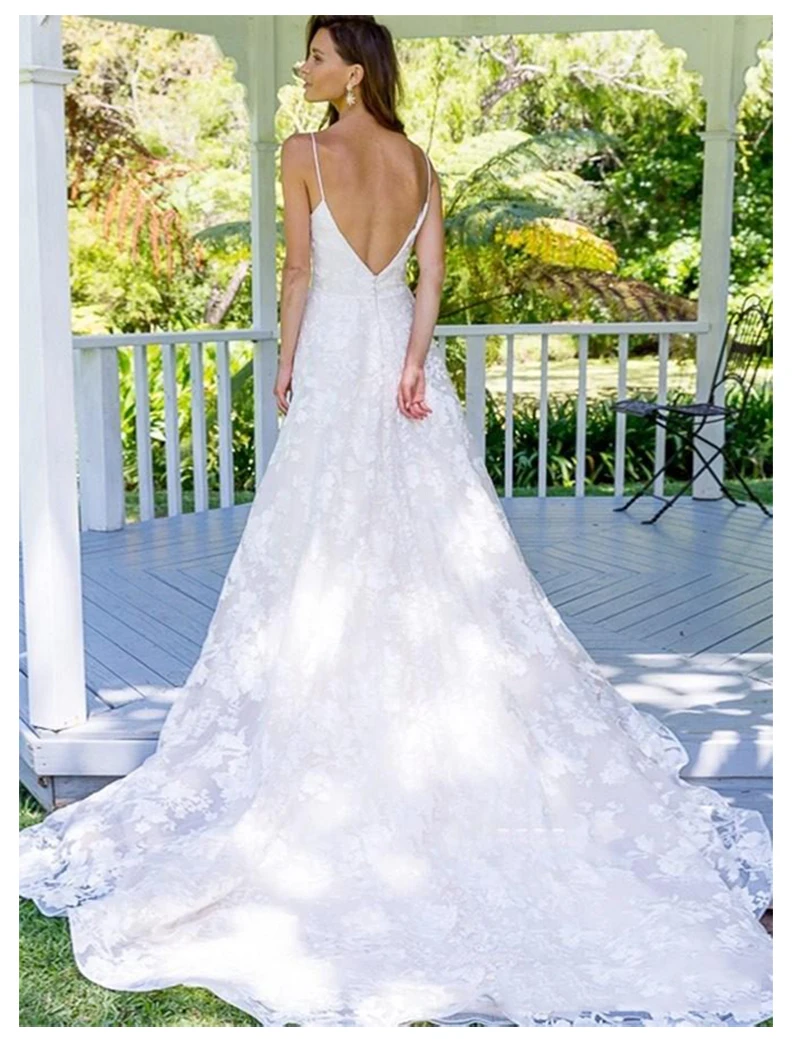

SoDigne Spaghetti Straps Wedding Dress 2019 Deep-V-neck Bride Dresses Vestido De Novia Sexy Backless Wedding Gowns