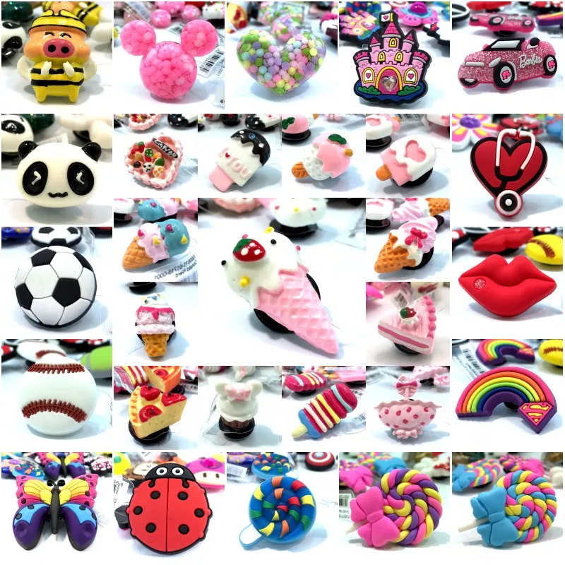 

1pcs High Imitation Shoe Charms Ice Cream Ladybug Soccer Rainbow Bee Shoe Buckles Accessory fit Bracelets Croc JIBZ Kids Gifts