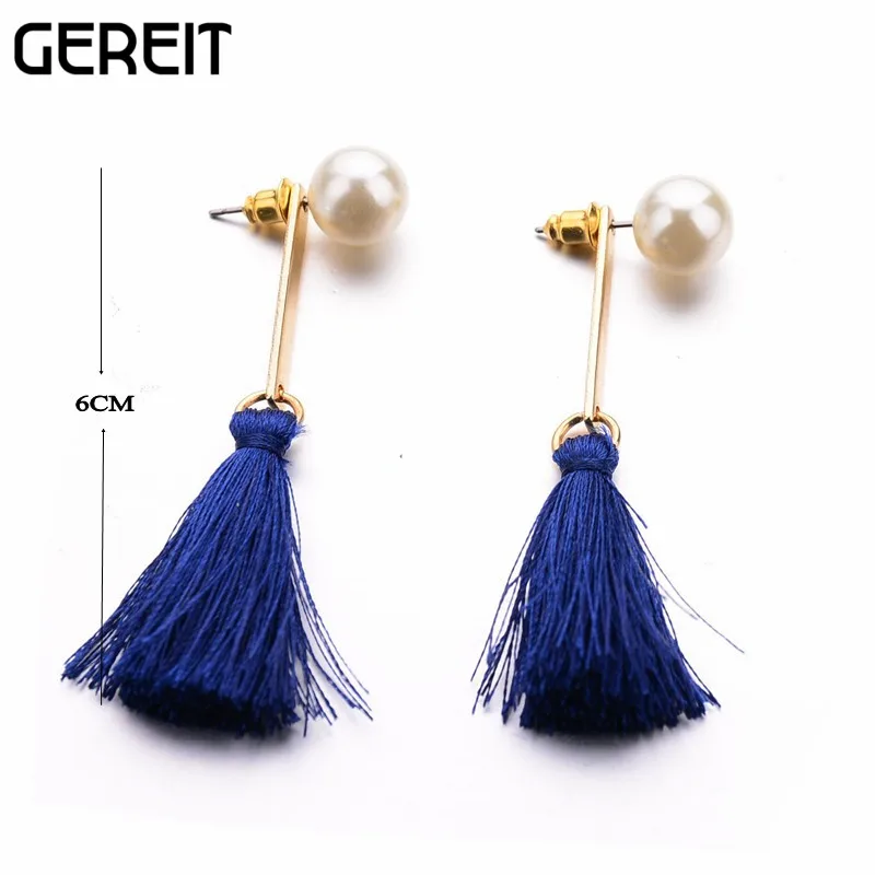 Women Statement Earrings Fashion Boho Jewelry Simulated Pearl Long Tassel Drop Earrings Ear