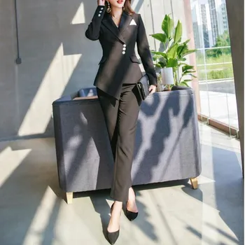 

Customized new women's women's solid color asymmetric suit two-piece suit (jacket + pants) women's business formal suit
