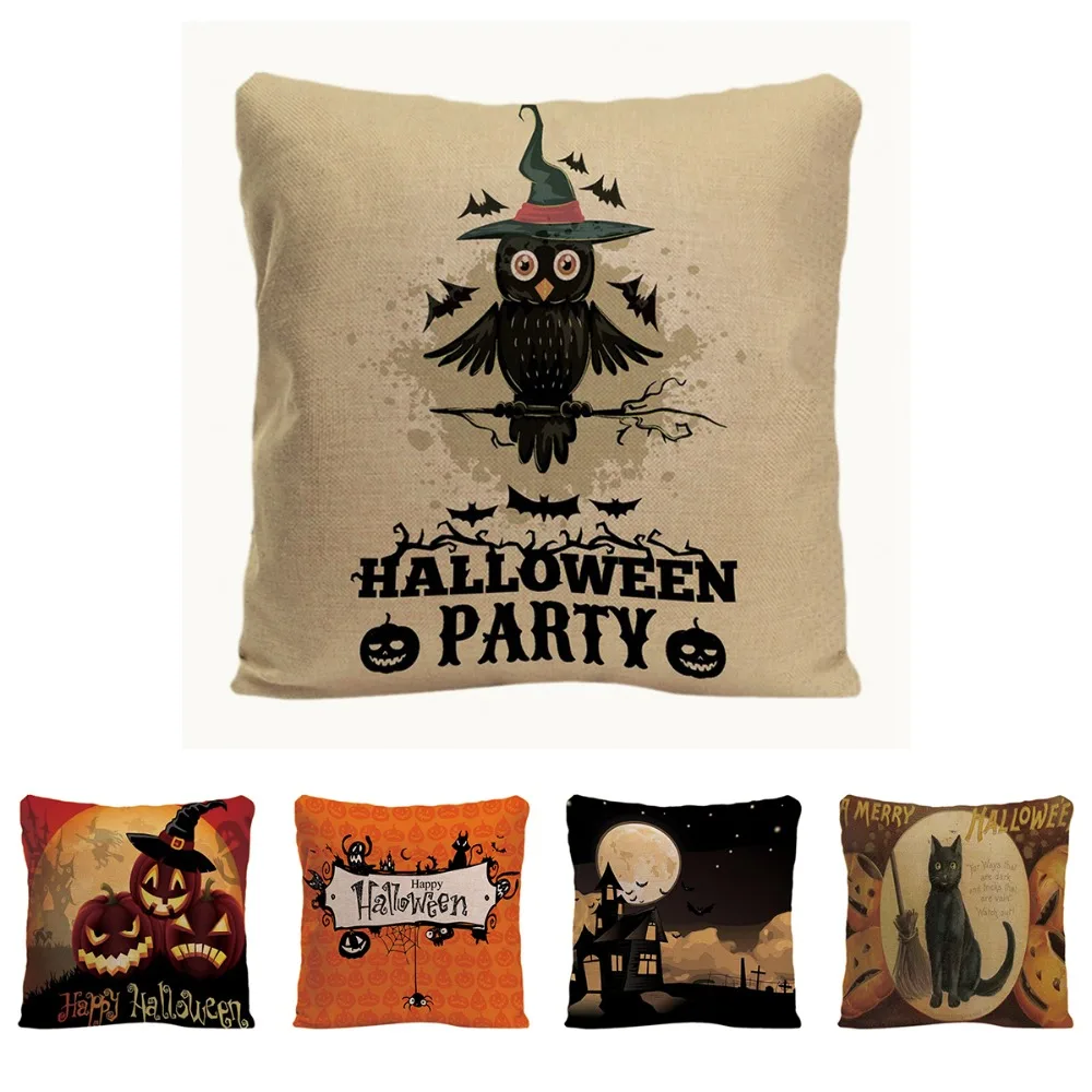 

Happy Halloween Cushion Cover Decorative Pillow For Sofa Car Covers Pumpkin Light Pillow Case Bat Linen Home Decor Pillowcase