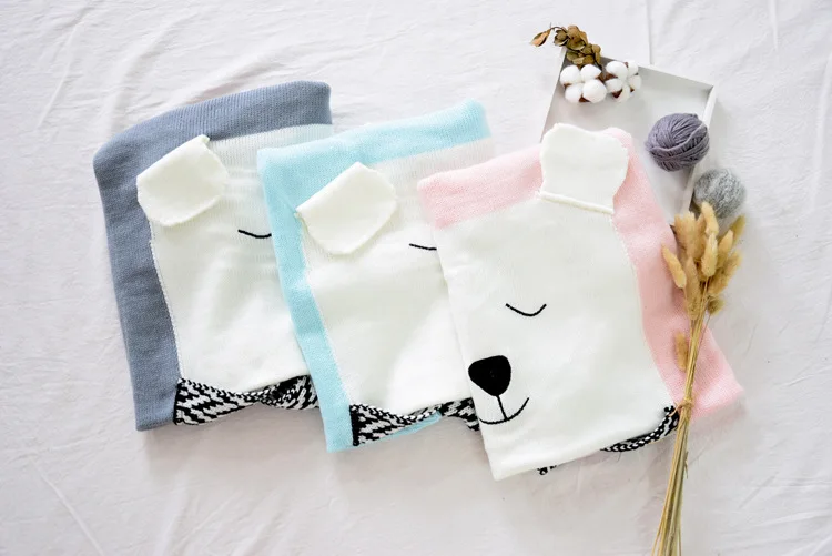 Одеяло-накидка для новорожденных; осеннее милое хлопковое детское одеяло с рисунком медведя из мультфильма; трикотажное одеяло для пеленания; мягкая прогулочная коляска; детская кровать