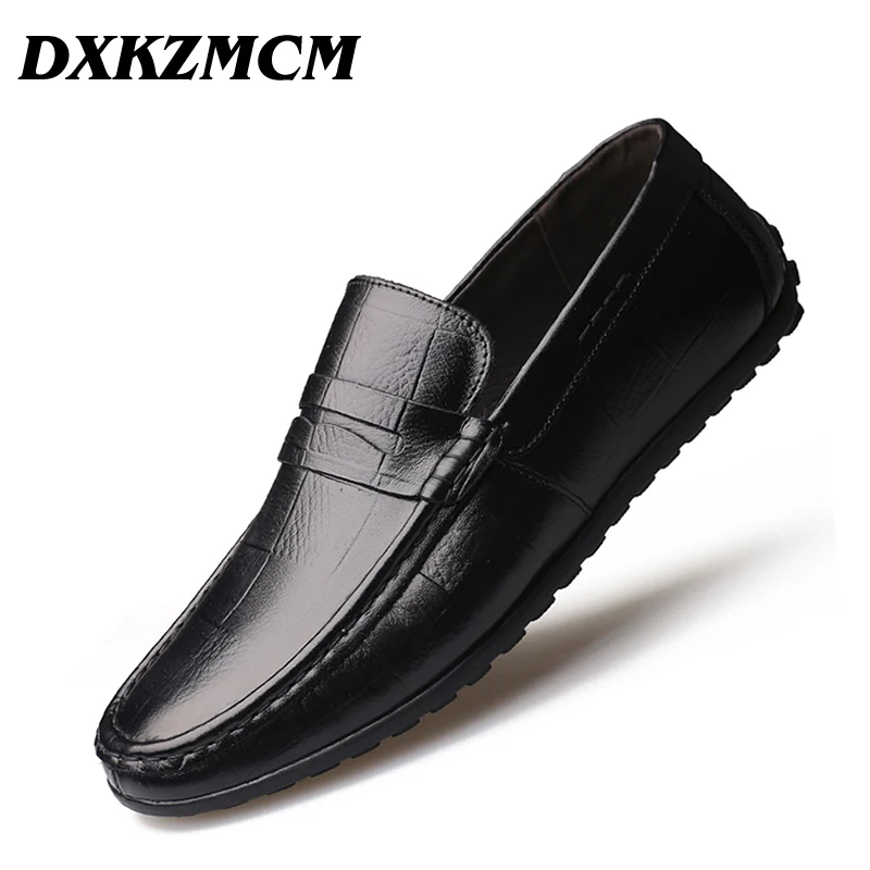

DXKZMCM Mens Shoes Casual Luxury Men Loafers Genuine Leather Moccasins Breathable Slip On Boat Shoes
