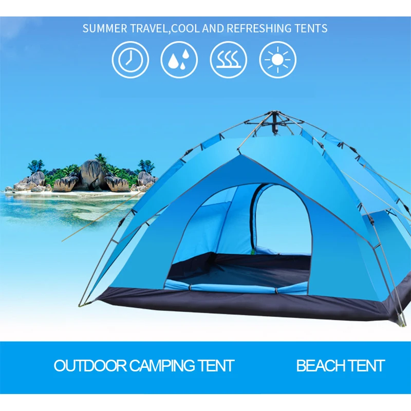 

Double-layer tent outdoor 1-2 people/3-4 people automatic speed open pop-up windproof waterproof beach camping tent large space