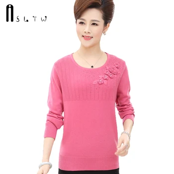 

ASLTW Clearance Sweater Women Fashion Exquisite Flowers Knitwear Women Plus Size High-End Warm Mother Sweaters Pullovers