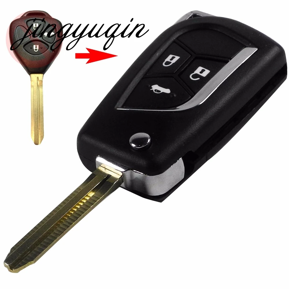 

jingyuqin 3 Buttons Modified Flip Folding key Shell Case for Toyota Camry Corolla Prado Blank Fob Replacement