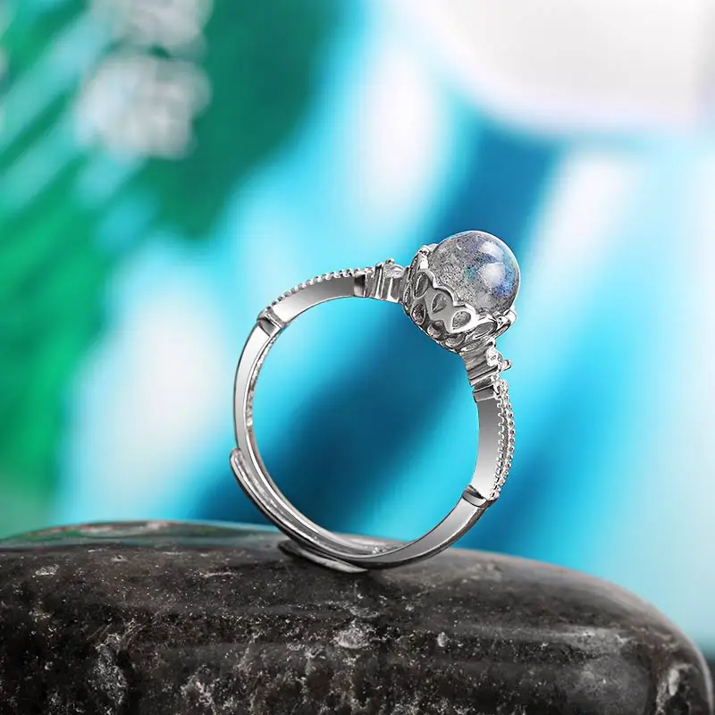 925 серебряные Открытые Кольца из натурального камня для женщин с лабрадоритовым камнем, хорошее ювелирное изделие, кольца на палец, регулируемые кольца, подарок для милых девушек