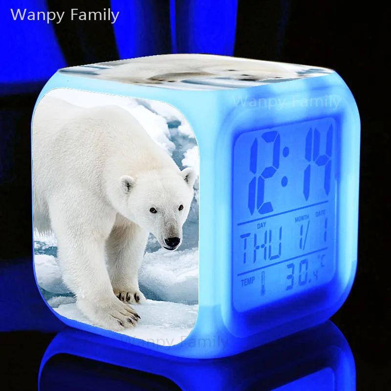 Полярный медведь, цифровой будильник для детей, подарки на день рождения, многофункциональный светящийся светодиодный Будильник, меняющий цвет