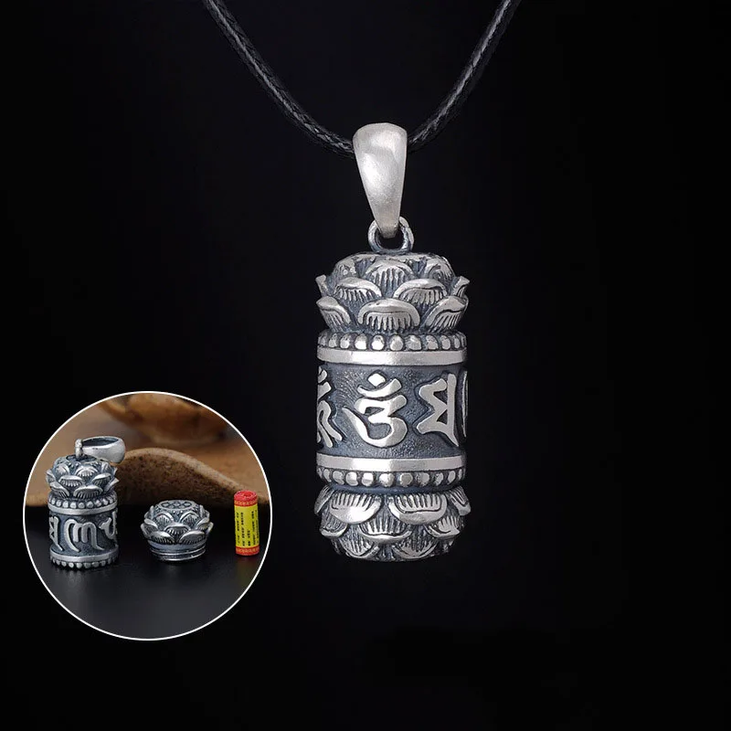 S990 стерлингового серебра ювелирные изделия в стиле буддизма Surangama подвеска «мантра» санскрит Амулет ожерелье молитва мужчины колесо открывающийся чехол для хранения