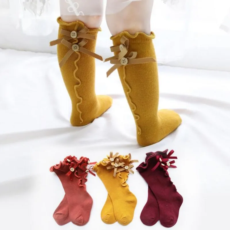 

New Hot Cotton Lace Medium Cute Bowknot Socks for Baby Girls Toddler Spring Autumn Kids High Knee Sock High-quality gift