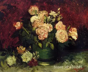 

Bowl with Peonies and Roses by Vincent Van Gogh Oil painting reproduction home decor Hand painted High quality